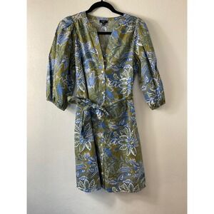 Talbots Green Blue Floral Shirt Dress Sz 2P Petites